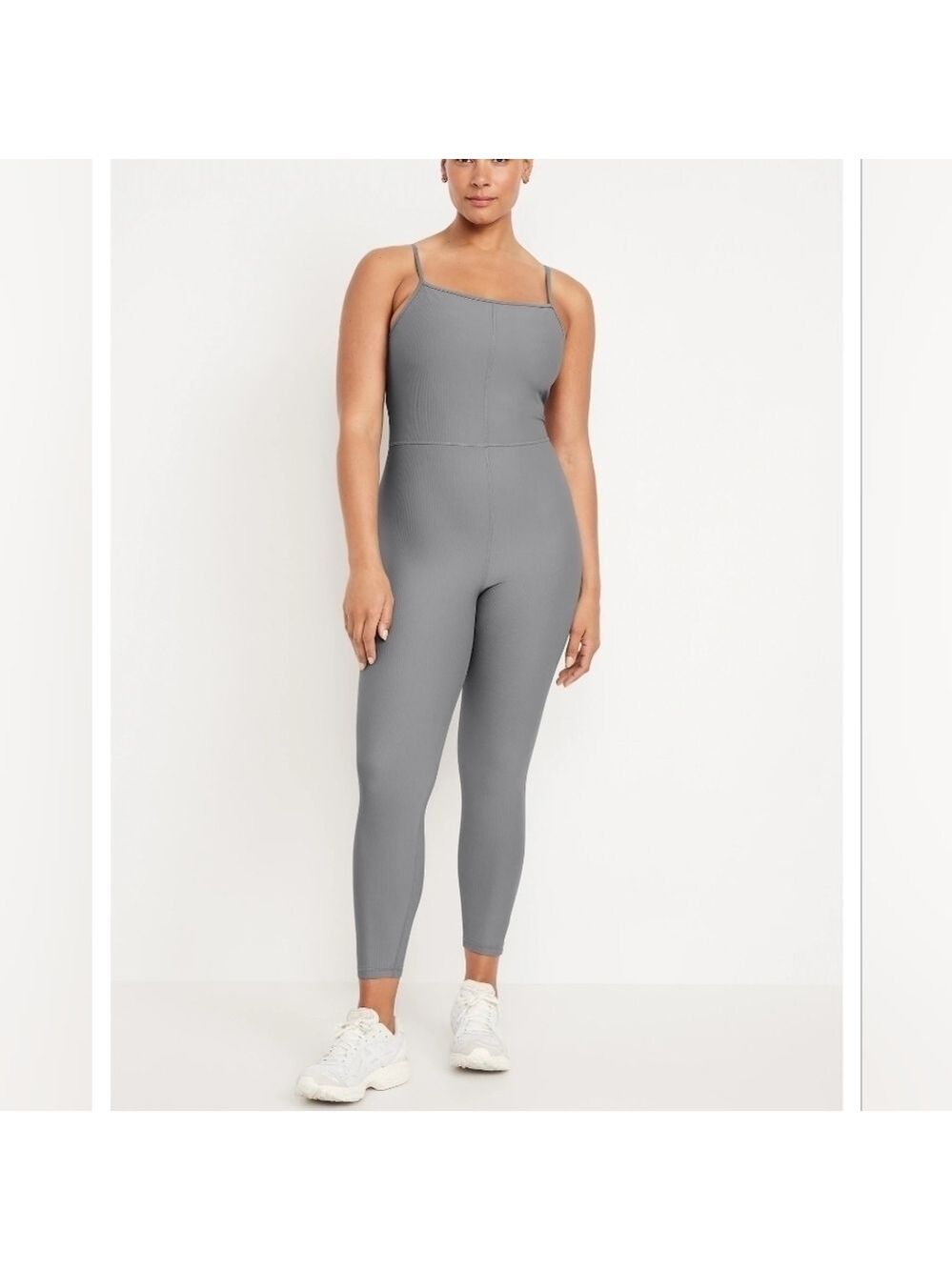 L • Old Navy • Ribbed Gray Jumpsuit with Square Neckline and Adjustable Straps